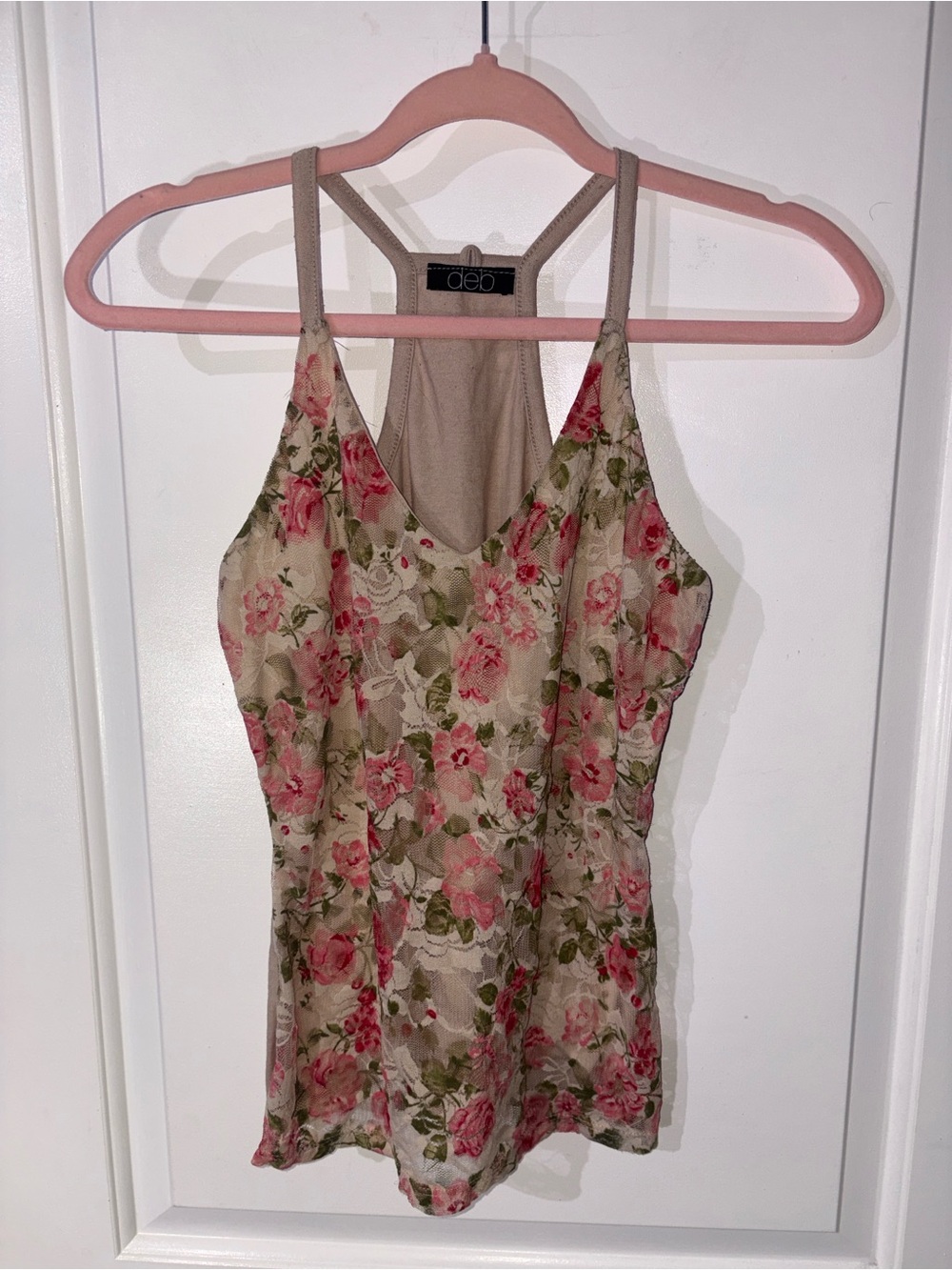 Deb Floral Lace-Overlay Cami in Pink and Cream
